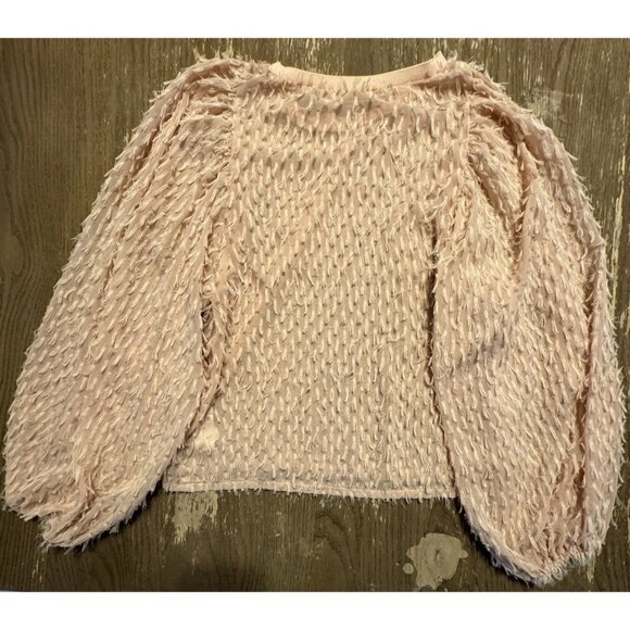Zara Balloon Sleeve Feather Eyelash Fringe Blouse Top pale pink medium Party - Picture 13 of 13